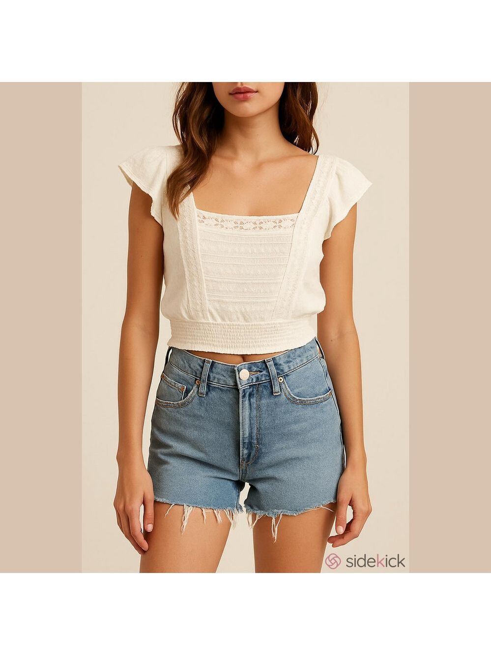 Arizona Jean Company Top, S-M, White, elastic bk, lacy front, elastic waist